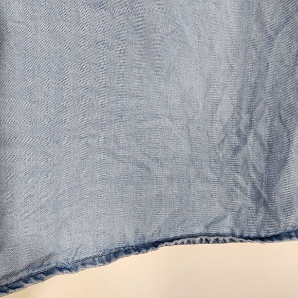 J Jill Denim Top XS Petite Chambray Tiered Ruffle Bell Sleeve Tencel Lyocell Blu - Picture 12 of 13